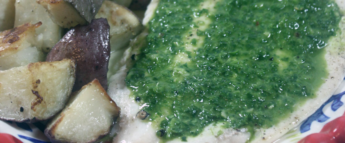 Baked Flounder And Roasted Potatoes Chimichurri Rhode Ahead