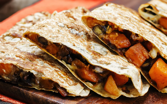 Black bean and sweet potato quesadillas 