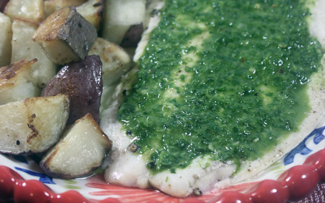 Baked Flounder and Roasted Potatoes with Chimichurri