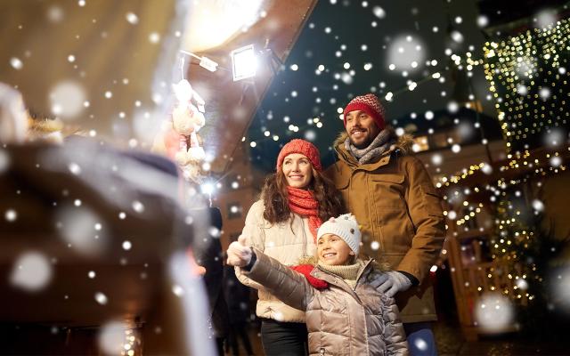 A family walking in the snow