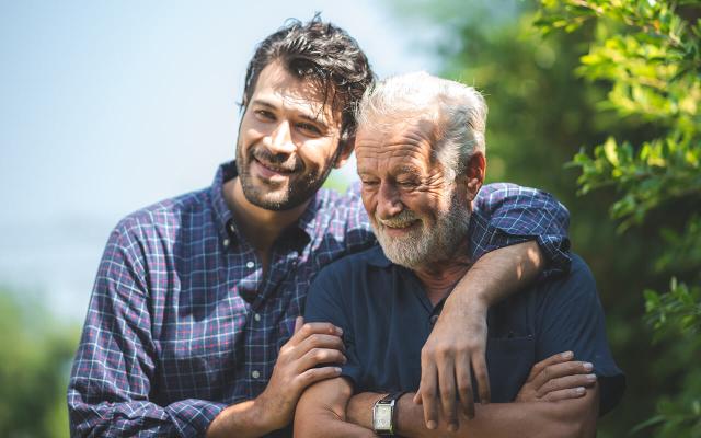 Father and son outside