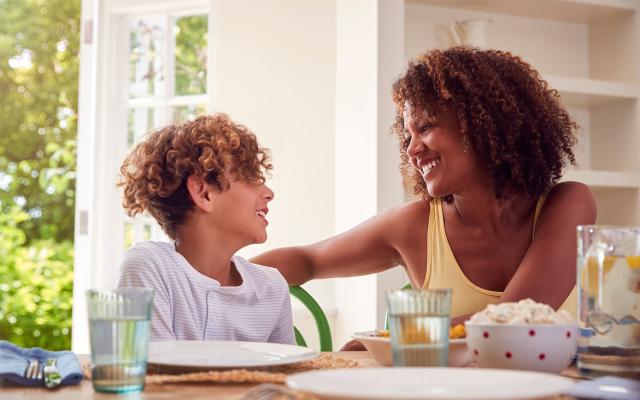 Mom and child at table